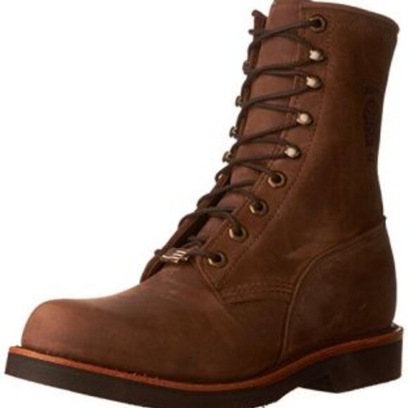 Mens Chippewa 8" brown leather lace up boots size 9.5 EE, GUC - Picture 1 of 5